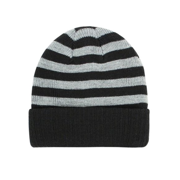 Kids Ages 6-10 Black and Heather Grey Stripe Knit Beanie - Picture 3 of 5